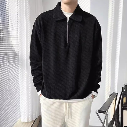 Autumn Vintage Polo Collar Sweater Men's Thickened Loose-Fit Half Zipper Knitwear New Anti-Pilling Flip Pullover Knit Sweaters