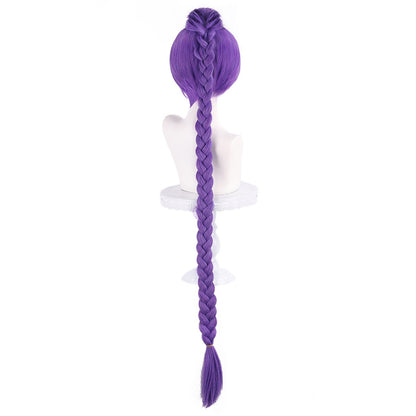 Peruca Sintética de Cosplay de Anime para Grupo KPOP Hunter Inspirado em Lumi, Design Dividido, Roxo Misto Espesso, Topo Rabo de Lobo, Mantídeo