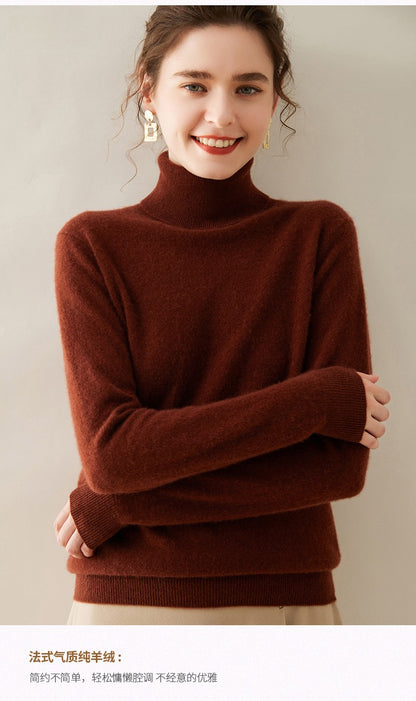 Suéter de Cashmere Feminino Gola Alta Manga Comprida Pulôver de Malha 100% Cashmere Puro Suéter Básico Versão Coreana Top Feminino