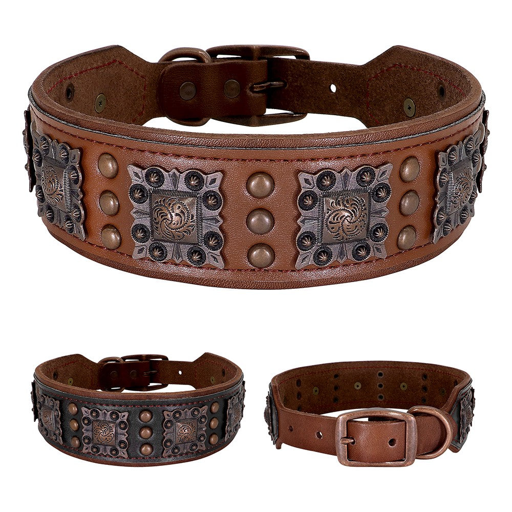 Coleira Legal Com Espinhos Para Cães De Porte Médio E Grande, Couro Genuíno, Pitbull, Bulldog, Acessórios Ajustáveis Para Animais De Estimação, Coleiras, Colar