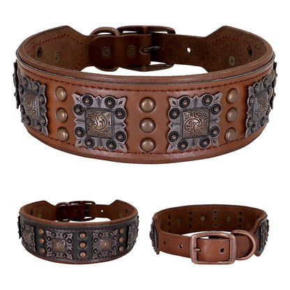 Coleira Legal Com Espinhos Para Cães De Porte Médio E Grande, Couro Genuíno, Pitbull, Bulldog, Acessórios Ajustáveis Para Animais De Estimação, Coleiras, Colar