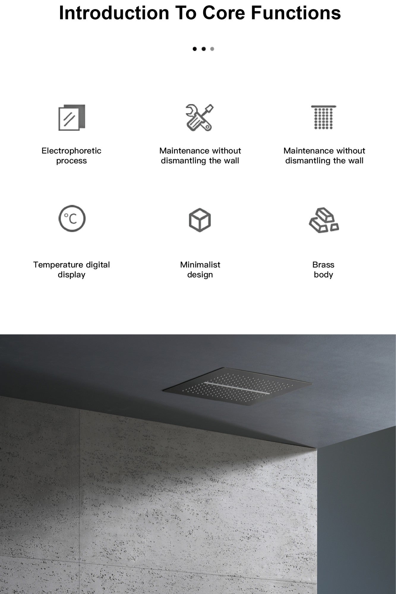 Luxury gun gray brass shower system with LED digital display design Wall mounted constant temperature 3-function bathroom faucet