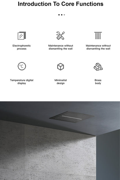 Luxury gun gray brass shower system with LED digital display design Wall mounted constant temperature 3-function bathroom faucet