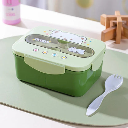Conjunto de Copo Lancheira Infantil de Plástico Portátil 1200ML com Garfo e Lancheira Infantil com Copo de Água, Recipiente para Armazenamento de Alimentos
