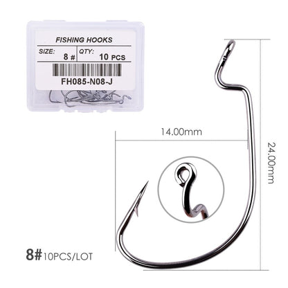 10 pçs/caixa Anzol Offset 8# - 5/0# anzol crank para isca soft worm anzol crankbait pesca acessórios pesca anzóis