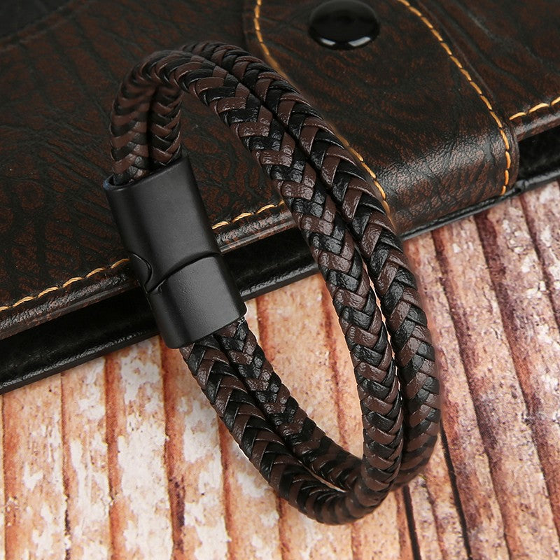 Novos Braceletes e Pulseiras de Couro Genuíno 2025 para Homens e Mulheres Pulseira de Couro de Camada Dupla Joias Artesanais Masculinas Pulseras