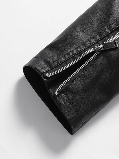 Men'S Vintage Motorcycle Jacket - Full-Zip Closure, Stand Collar, Non-Stretch Synthetic Biker Coat for Spring/Fall Riding, Casua