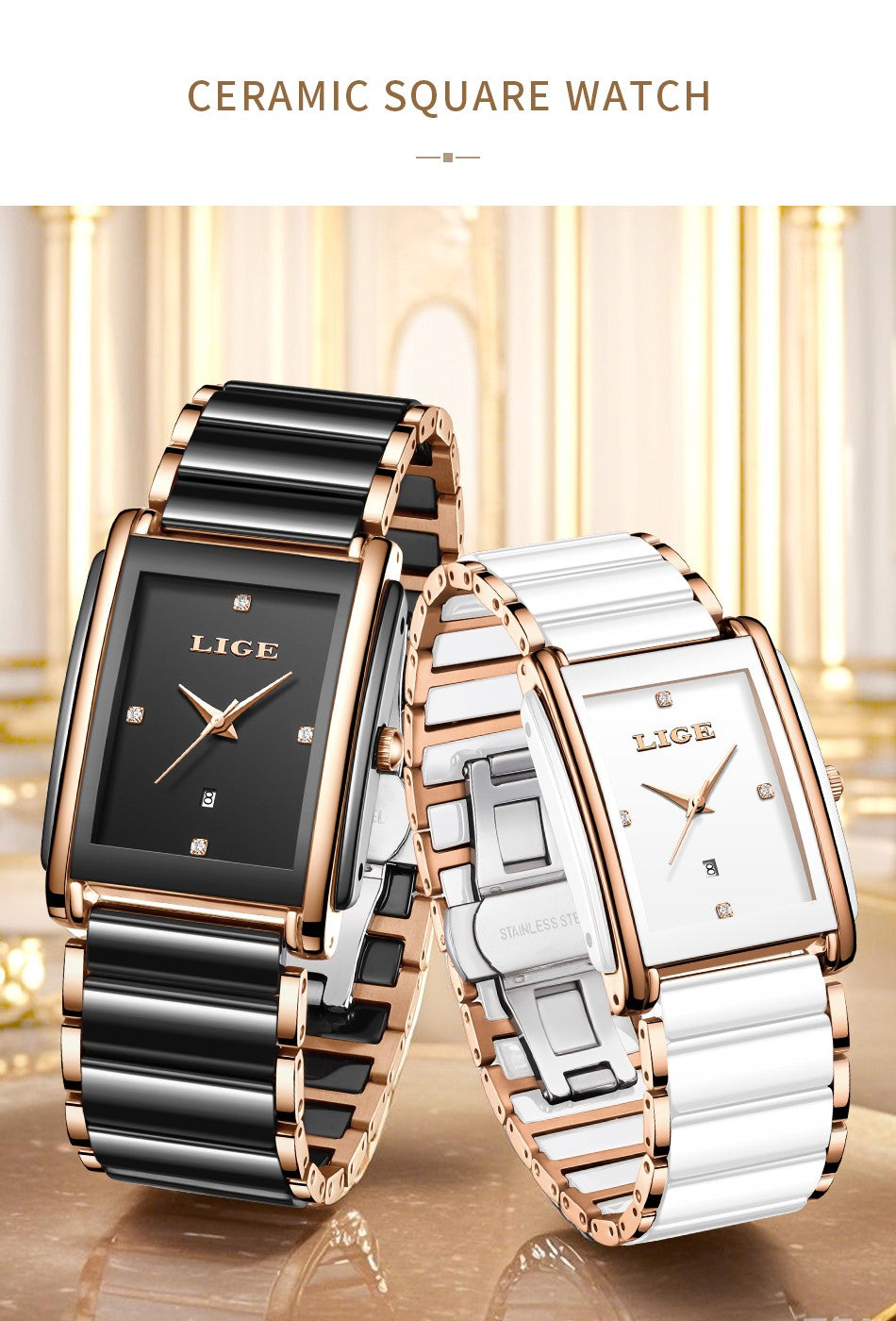 LIGE Fashion Elegant Watch for Women Japanese Movement Ceramics Strap Luxury Ladies Bracelet Quartz Watches Gifts Reloj Mujer