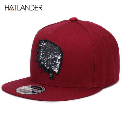 [HATLANDER]Bonés de beisebol Bordado Caveira, bonés de hip hop snapback aba reta, gorras com ossos, bonés esportivos snapback para homens, mulheres, unissex