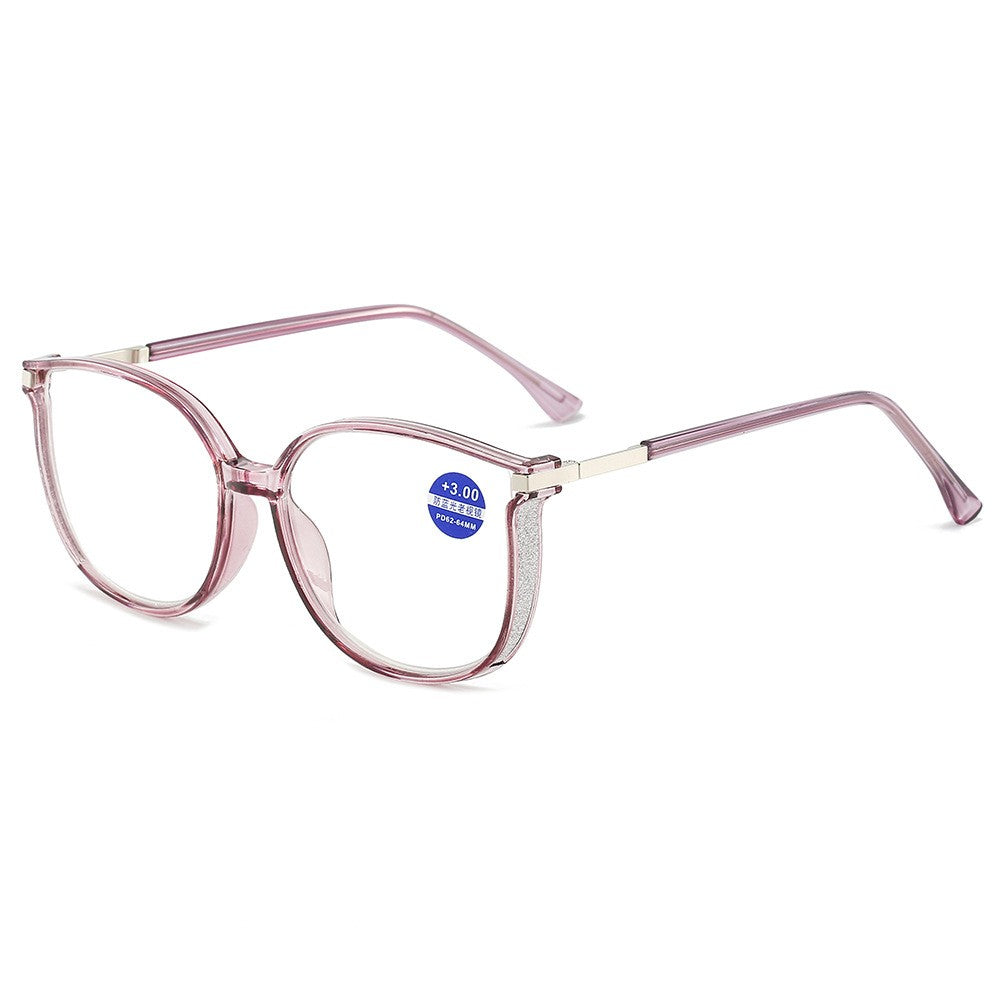 Blue Light Blocking HD Women Reading Glasses Stylish Presbyopic Eyeglasses Plano Eyewear Dazzling Large Frame Set with Diamonds