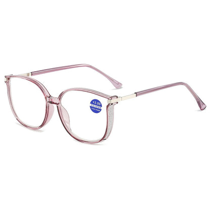 Blue Light Blocking HD Women Reading Glasses Stylish Presbyopic Eyeglasses Plano Eyewear Dazzling Large Frame Set with Diamonds