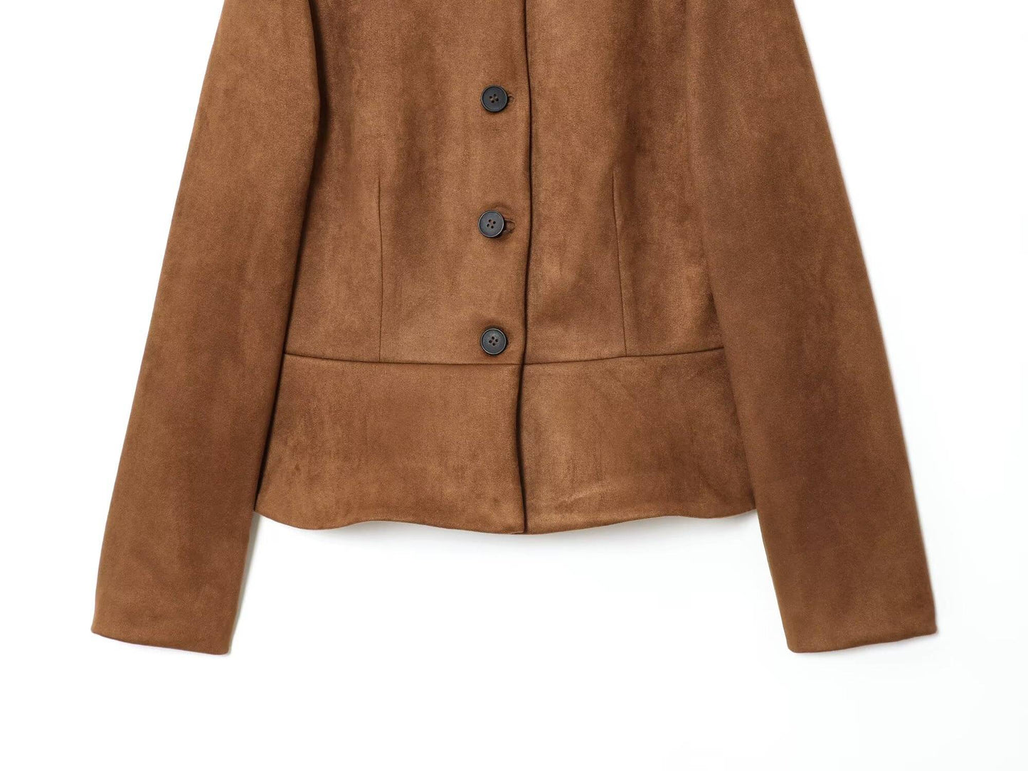 NERHEFZ Autumn Women Leather Jacket with Flared Hem Long Sleeve O Neck Button Jacket Causal Lady Coats Female Tops