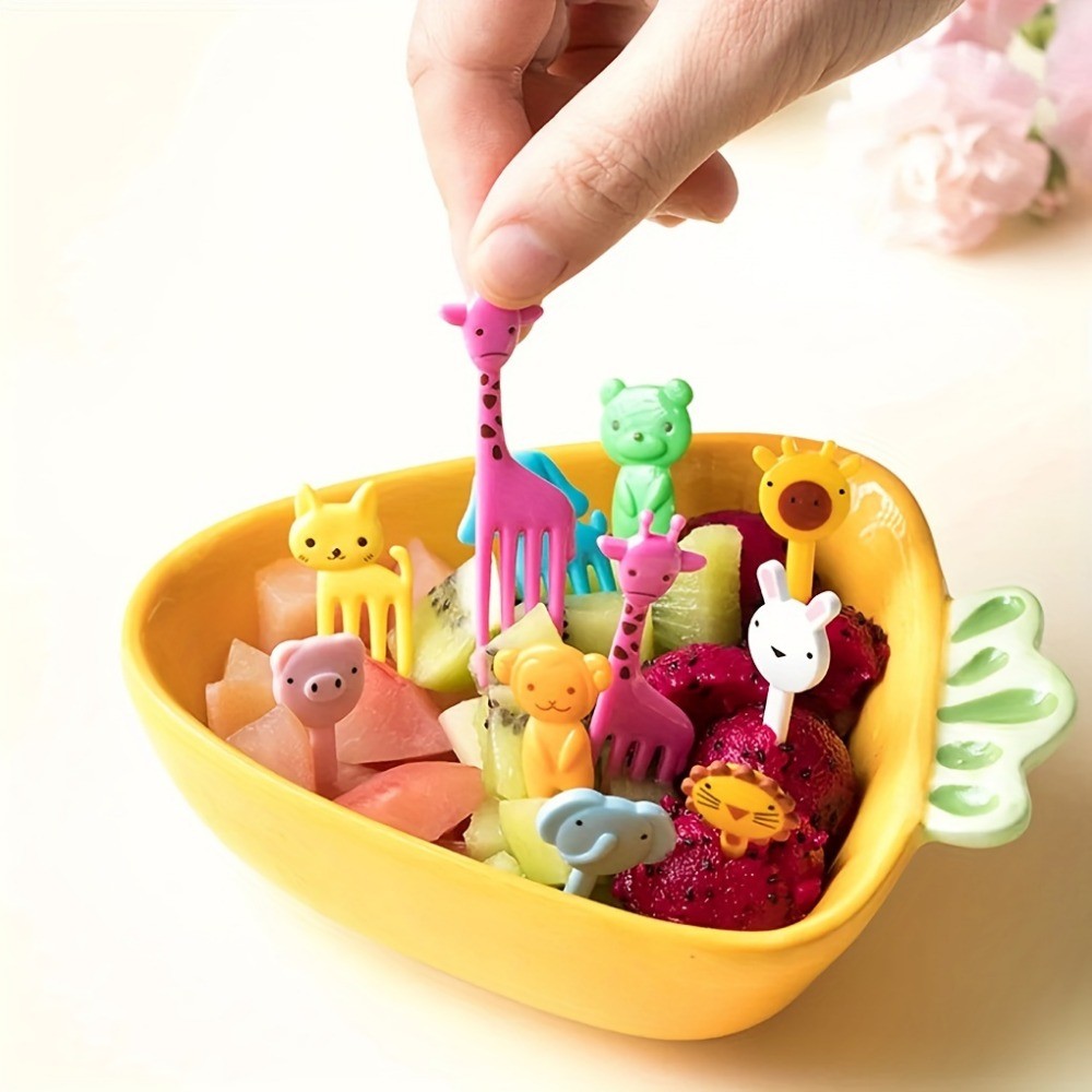 Conjunto de 10 Garfos Fofos Mini de Alta Qualidade com Tema de Animais e Frutas, Conjunto de Garfos de Frutas Reutilizáveis com Tema de Desenho Animado para Festa de Natal, Lanches, Bolos e Sobremesas