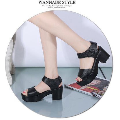 Summer New White High-heeled Women's Sandals Women's Chunky Heel Wedge Platform Sandals Fish Mouth Shoes Roman Sandals for Women