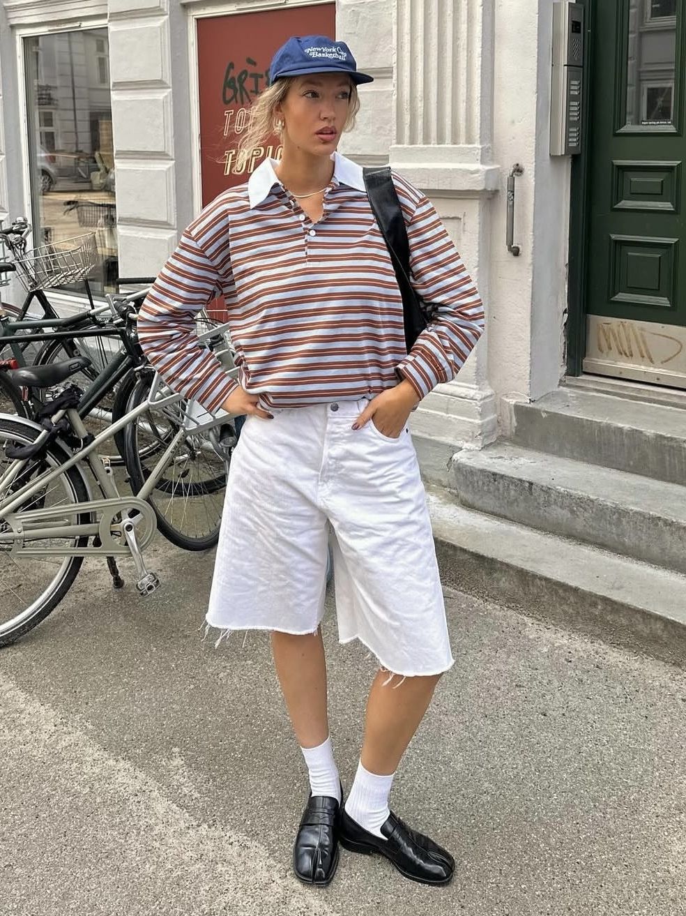 Autumn New Striped Loose Polo Collar Women Tops Fashion Vintage Patchwork Long Sleeve T Shirt Streetwear Women Basic Tops