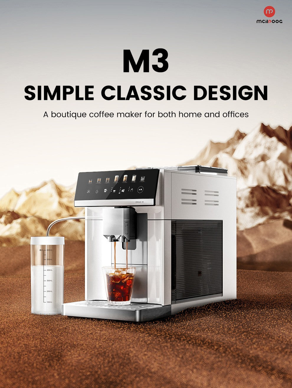 Máquina de Café Expresso Automática Mcilpoog M3 – Espumador e Reservatório de Leite Integrados, 7 Variedades de Café, Tela Sensível ao Toque