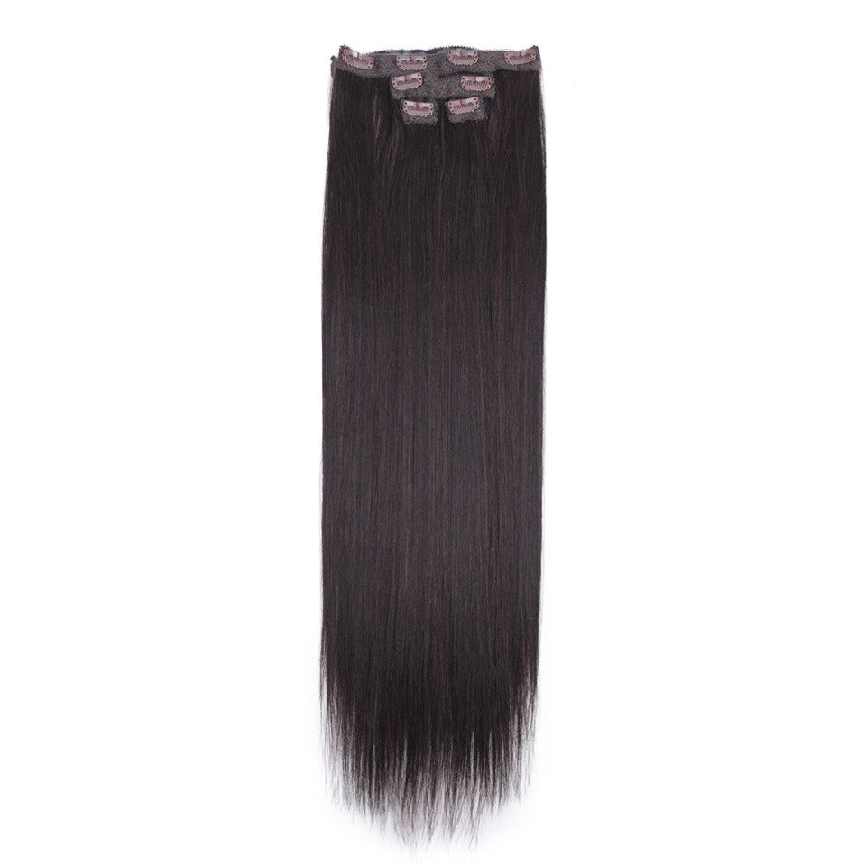 FASHION IDOL Long Straight Hairstyle 8 Clips In Hair Extensions Blonde 60CM Natural Synthetic Hair Daily Use Hairpiece Fake Hair