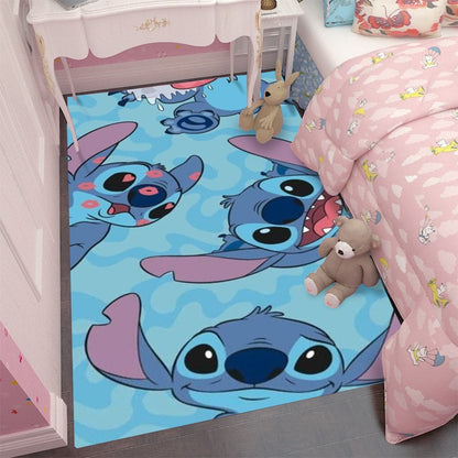 MINISO Stitch Cartoon Area Rug Blue Pink Living Room Decor Carpet Bedroom FloorMat Soft Comfy Rug for Disney Lovers Kids PlayMat