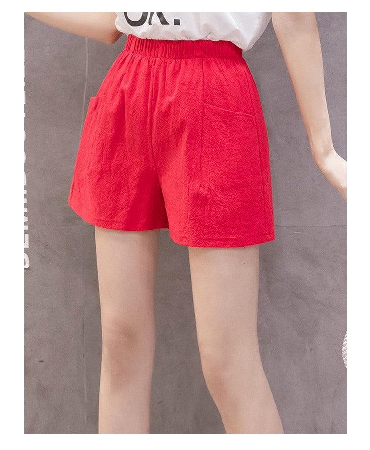 2024 Women Summer Cotton Shorts Casual Solid Pockets Basic Shorts Elastic Waist loose shorts Soft Cool female Outwear Shorts