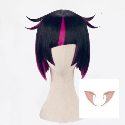 Lilia Vanrouge Cosplay Wig Black Purple Mixed Short Heat Resistant Synthetic Hair Halloween Party Anime Wigs + Wig Cap + Ears