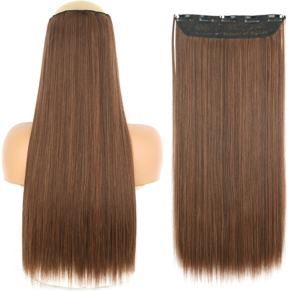Extensão de Cabelo Liso Comprido de Fibra Sintética Resistente ao Calor com 5 Clipes 22"32" Preto Castanho Loiro