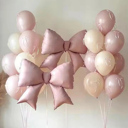 12pcs Decorative Balloons with Pink Bows Suitable for Wedding Decoration Birthdays and Pink Themed Parties Decor Supplies