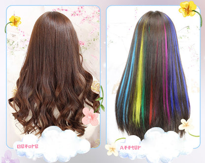 Todas as extensões de cabelo liso longo colorido peça de cabelo com clipe mecha de cabelo arco-íris rosa sintético em clipes