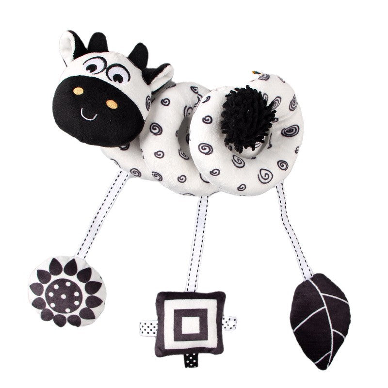 Baby Black And White Animal Hanging Toys Car Seat  Baby Spiral Activity Hanging Toys Plush Zoon Music BB Squeaker Rattles Gift