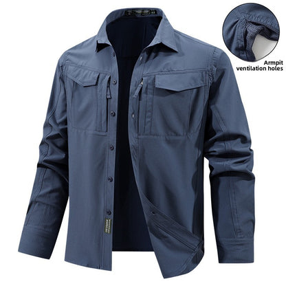 Men Outdoor Elastic Quick Drying Ventilation Cargo Shirts Spring Male Long Sleeves Thin Breathable Comfortable Waterproof Shirts
