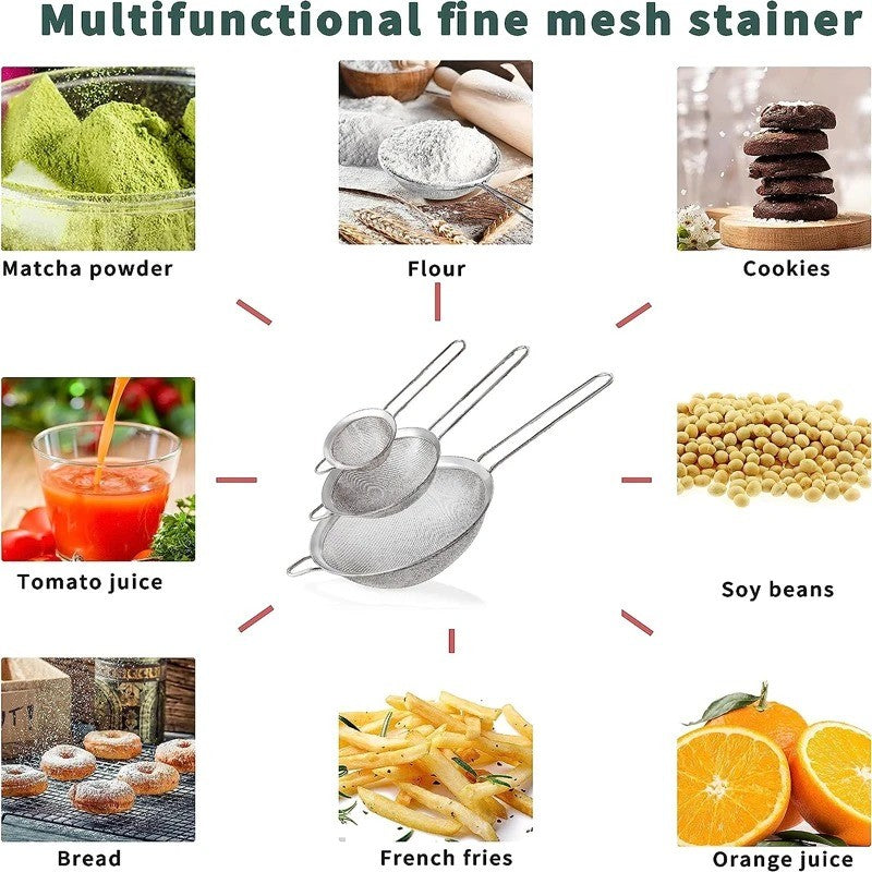 Stainless Steel Sieve Fine Mesh Filter Slotted Spoon Kitchen Accessories For Cooking Baking Oil Flour Strainer Sifter