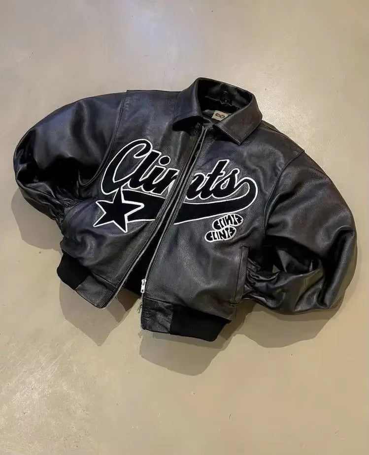 Retro Black Leather Jacket Oversized Loose Thickened Y2k Zipper Jacket Hip Hop Goth Rock Men and Women Coats Jackets Streetwear