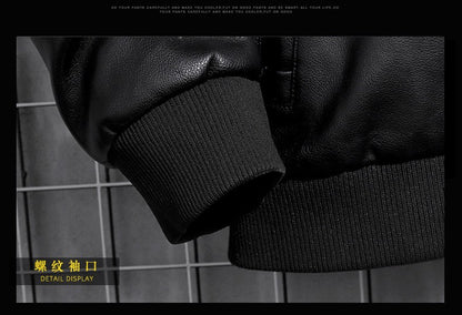 Hooded Leather Jacket Men's Jacket Winter PU Leather Coat Teenage Jackets Men's Motorcycle Leather Coat Harajuku