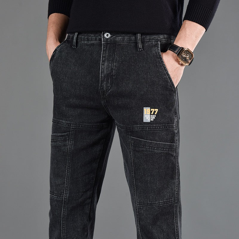 Fashion Print Six-Pocket Jeans Small Straight Cut Style Men's Casual Comfortable Fit Clothing