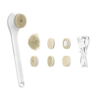 Electric shower brush, rechargeable, waterproof IPX7, 3-speed 6-in-1, wireless shower brush head, lazy scrubbing tool