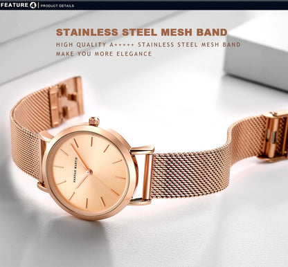 HANNAH MARTIN Brand Quality Stainless Steel Japan Quartz Movement Waterproof Women 36mm Full Rose Gold Ladies Dropshipping Watch