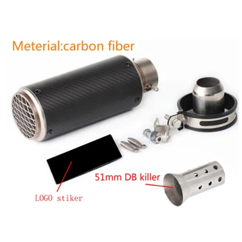 motorcycle exhaust inox muffler carbon fiber exhaust Universal 51/60mm with DB Killer for z900 R3 R25 MT07 MT09 R1 Z400 Z650