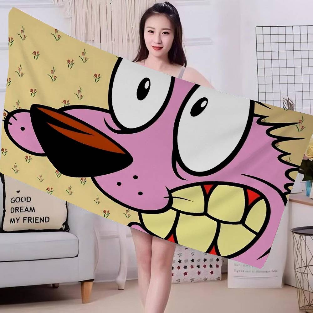 Cartoon C-Courage C-Cowardly Dog Bath Towel Microfiber Soft Absorbing Breathable For Girl Kids Decorative Cartoon Beach Towel