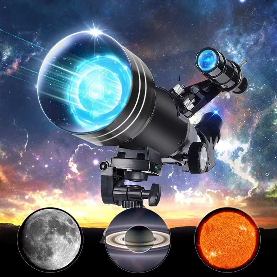 Telescópio astronômico todo preto 30070, telescópio com zoom de 15-150x, adequado para observar estrelas e a lua