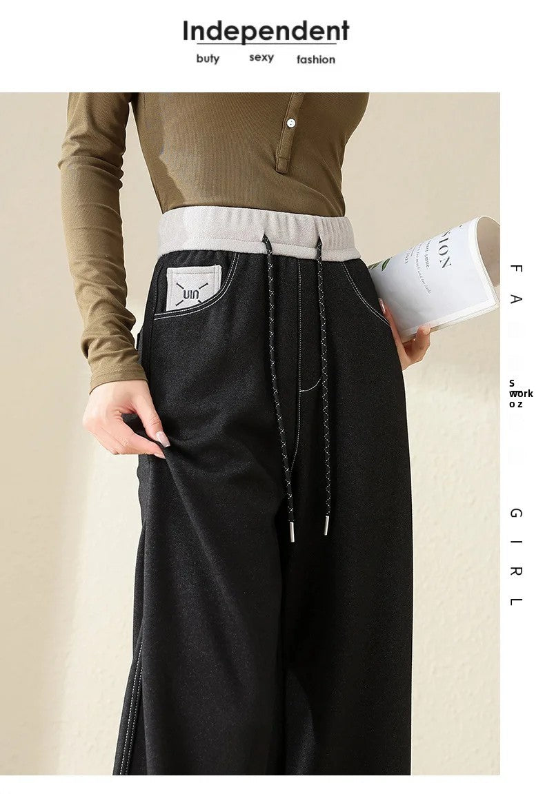High Waist Straight Leg Jeans Loose Slimming Wide Leg Pants Fashionable Versatile Draping Lengthening Leg Appearances Floor-Leng