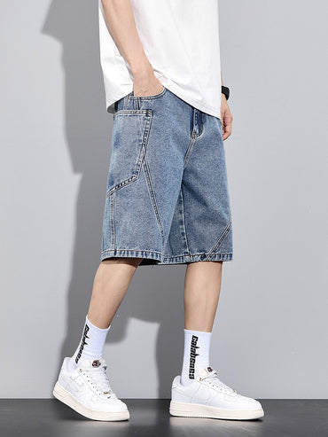 Men's Summer Denim Cargo Shorts Big Size 8XL 7XL 6XL Elastic Waist Straight Baggy Jeans Shorts