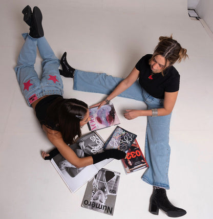 ONE DILEMMA Five-Pointed Star Print High Waited Jeans New Street Harajuku Baggy Jeans Women Clothing Casual Straight Denim Pants