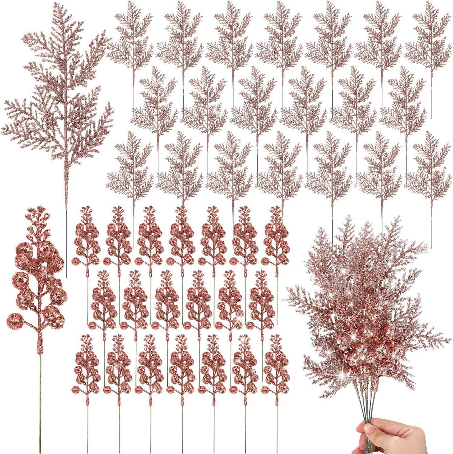 Glitter Christmas Decoration Artificial Berrys Bouquets Stalk Pine Needle Xmas Tree Ornament Xmas DIY Wreath Gift Accessories