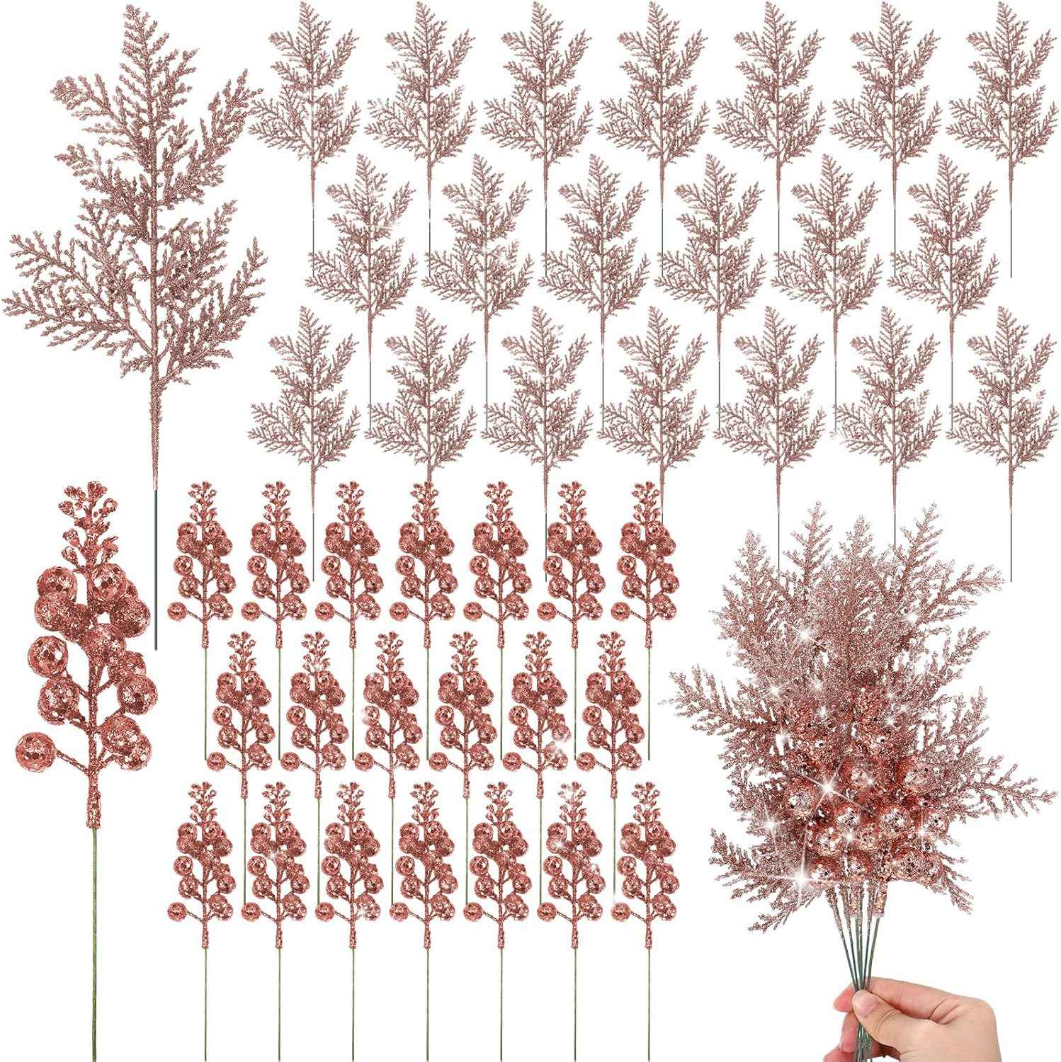 Glitter Christmas Decoration Artificial Berrys Bouquets Stalk Pine Needle Xmas Tree Ornament Xmas DIY Wreath Gift Accessories