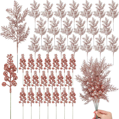 Glitter Christmas Decoration Artificial Berrys Bouquets Stalk Pine Needle Xmas Tree Ornament Xmas DIY Wreath Gift Accessories