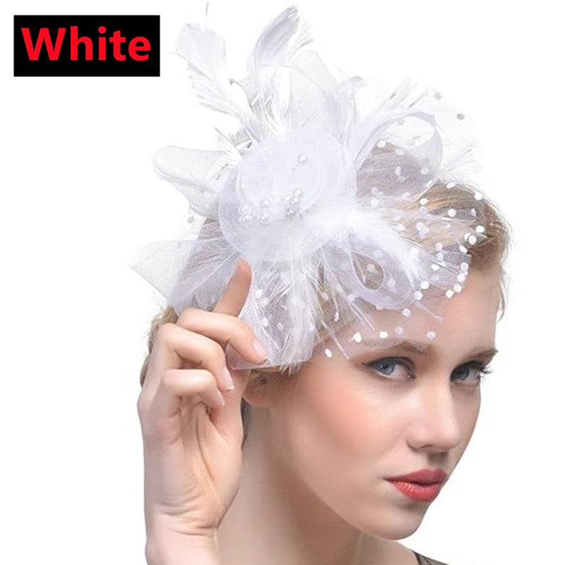New 12 Color Net and Feather Fascinator Hat Headband Alice Headband Clip Mesh Flower Wedding Cocktail Hair Accessories Tea Party