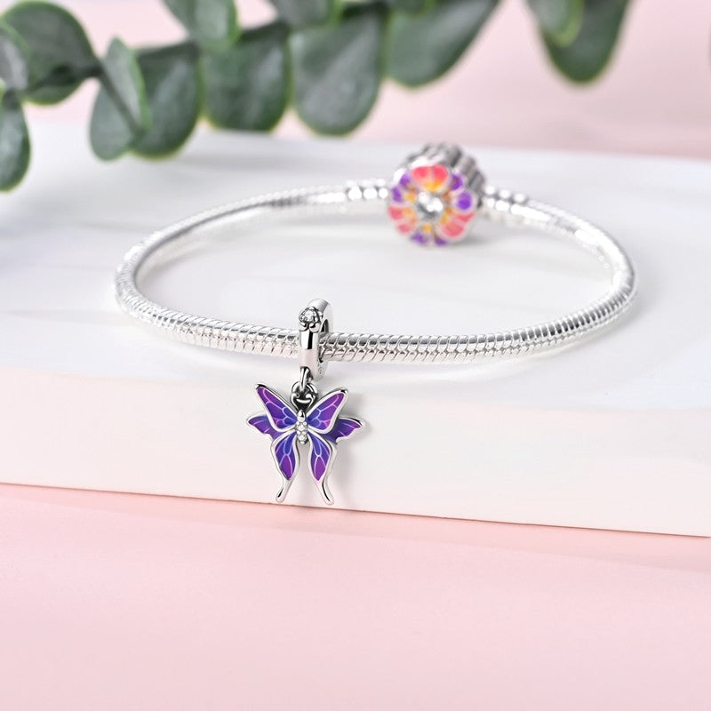 Pingente Charm Libélula Tema Primavera Prata Esterlina 925 Borboleta Flor Pendente Compatível com Bracelete Colar Joias DIY