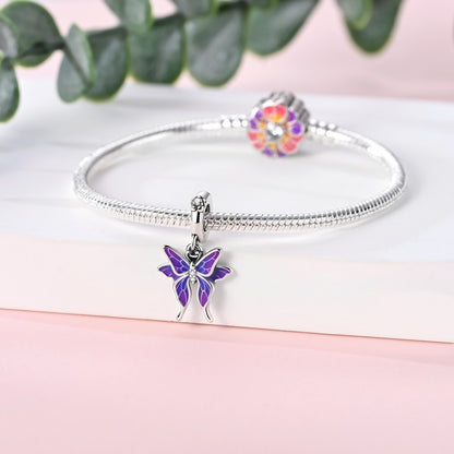 Pingente Charm Libélula Tema Primavera Prata Esterlina 925 Borboleta Flor Pendente Compatível com Bracelete Colar Joias DIY