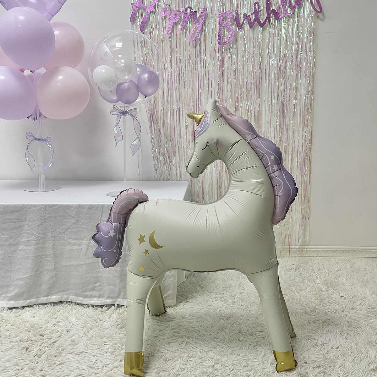 1pcs New 3D Standing Birthday Matte Retro Unicorn Wooden Horse Birthday Party Baby Shower Decoration Aluminum Film Balloons
