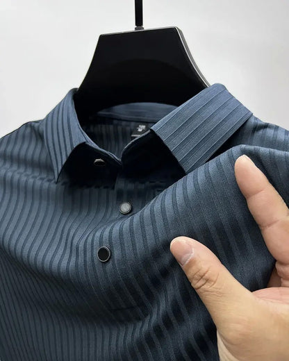 Men's Ice Silk Polo Shirt, Lapel, Hollow, Short-Sleeved, Breathable, Business Fashion T-Shirt, Men's Brand Clothing, Summer, New
