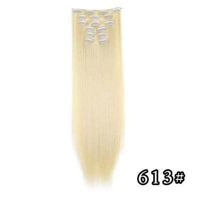 Apliques de Cabelo Natural de 24 Polegadas Cabelo Sintético para Mulheres Kit de Fios de Cabelo 16 Tic-Tacs em 6 Peças Apliques Mechas de Cabelo
